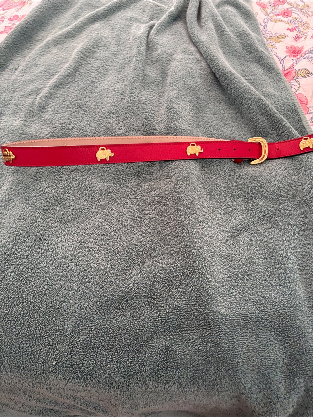 Red Leather Belt with Gold Elephant Accents